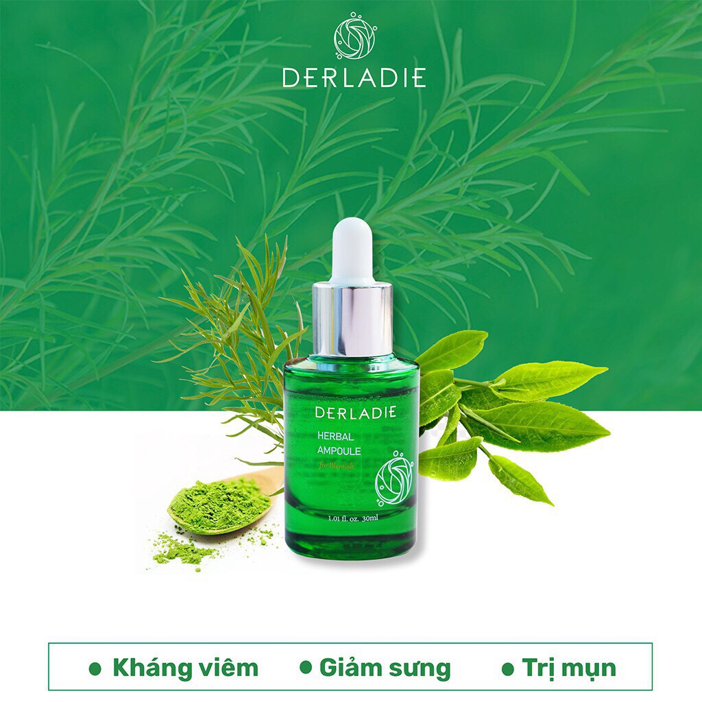 Huyết Thanh Derladie Tràm Trà - Tinh Chất Giảm Mụn Derladie Herbal Ampoule For Blemish - Chai Màu Xanh 30ml