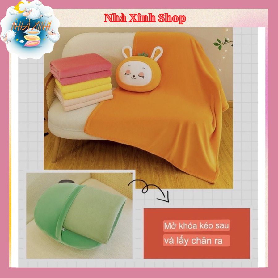 Bộ chăn gối văn phòng 3in1 mẫu gấu xinh tròn mới , gấu trúc, heo, thỏ