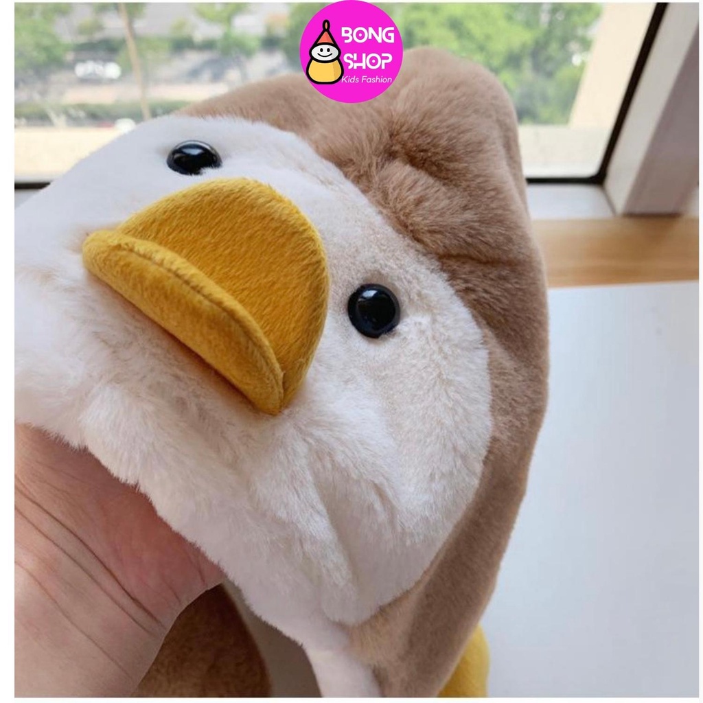 Mũ lông hình chú vịt con siêu ấm kèm khăn cho bé 1- dưới 3 tuổi