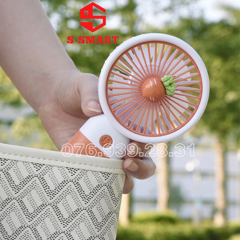 Quạt mini cầm tay, quạt cầm tay mini có đế để bàn , 3 chế độ gió, nhỏ gọn, tiện lợi, pin 2h