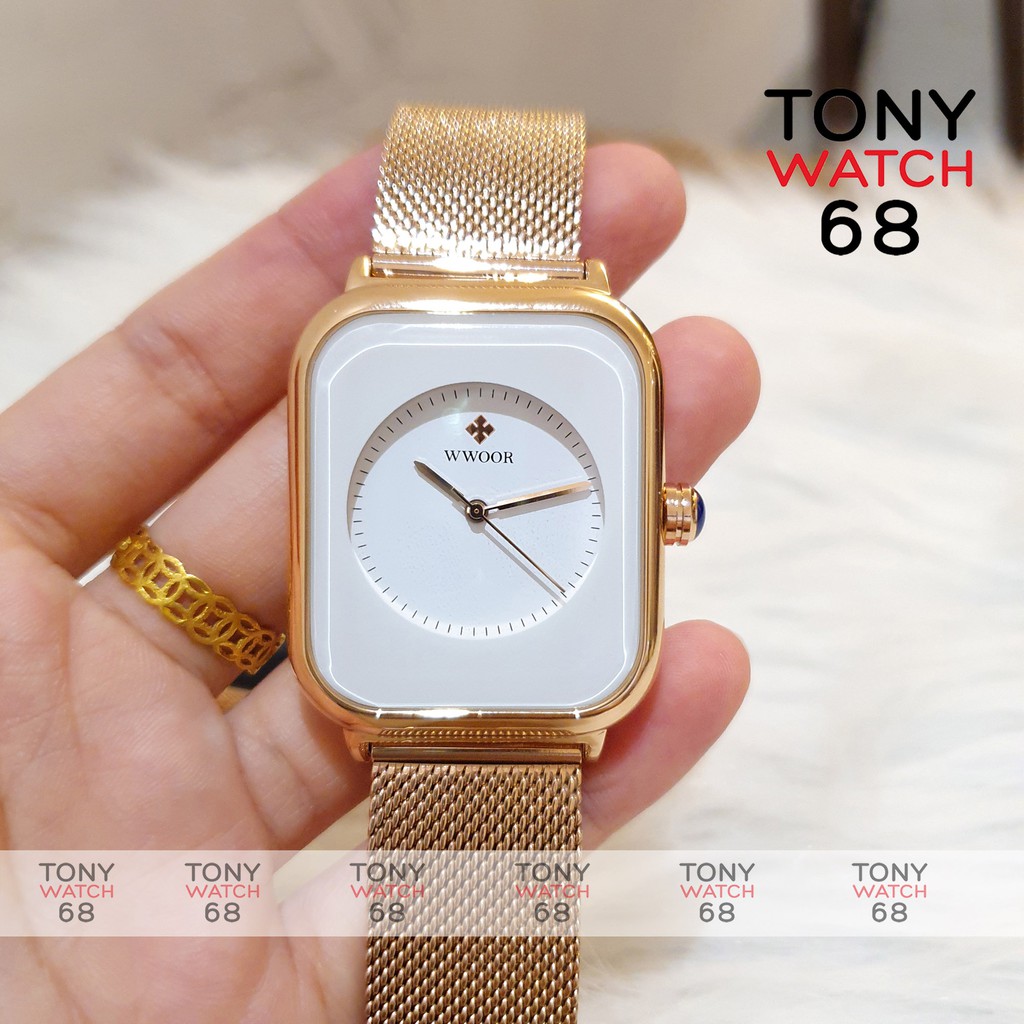 Đồng hồ đeo tay nữ Wwoor dáng Apple Watch mặt vuông đẹp cao cấp chính hãng chống nước