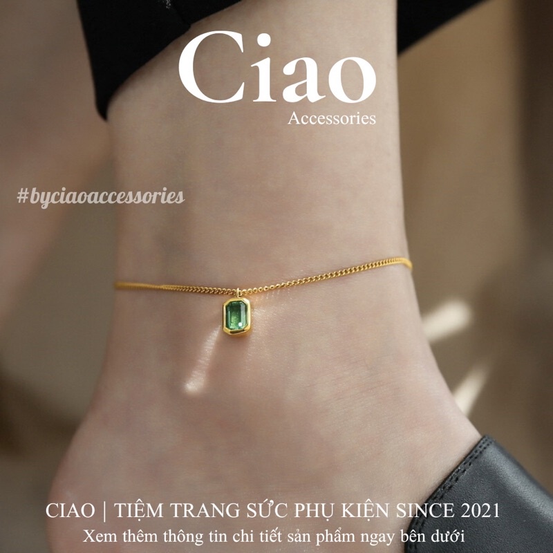 [HOẢ TỐC 1H] Vòng chân/ Lắc chân titan không gỉ thiết kế đính đá vuông đơn giản Emeral Ciao