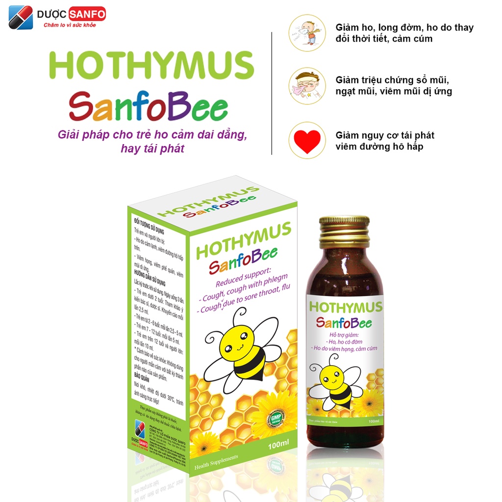 Siro Ho Thymus SanfoBee Giảm ho, long đờm, sát khuẩn hoàn toàn từ thảo dược chai 100 ml