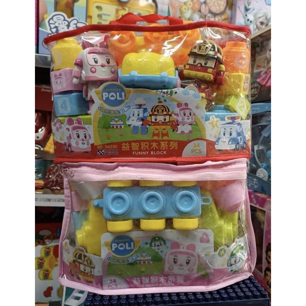 3620 - Bộ Đồ Chơi Xếp Hình 34 Chi Tiết Robocar Poli Chọn Màu Ngẫu Nhiên