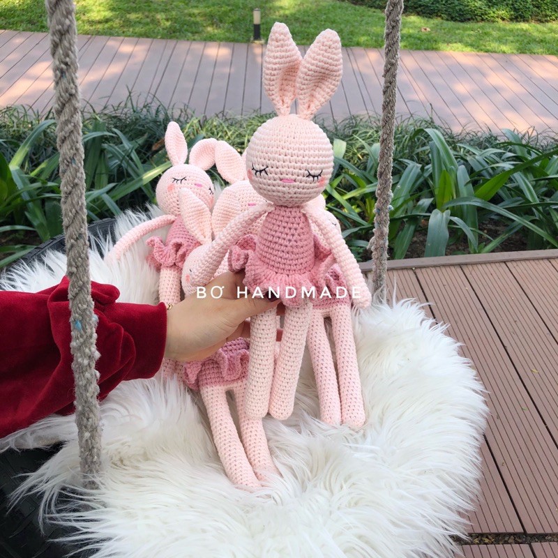 ❤️ Thỏ ngủ váy hồng ❤️ Đồ móc len Handmade, 100% sợi cotton. cực yêu, cực dễ thương