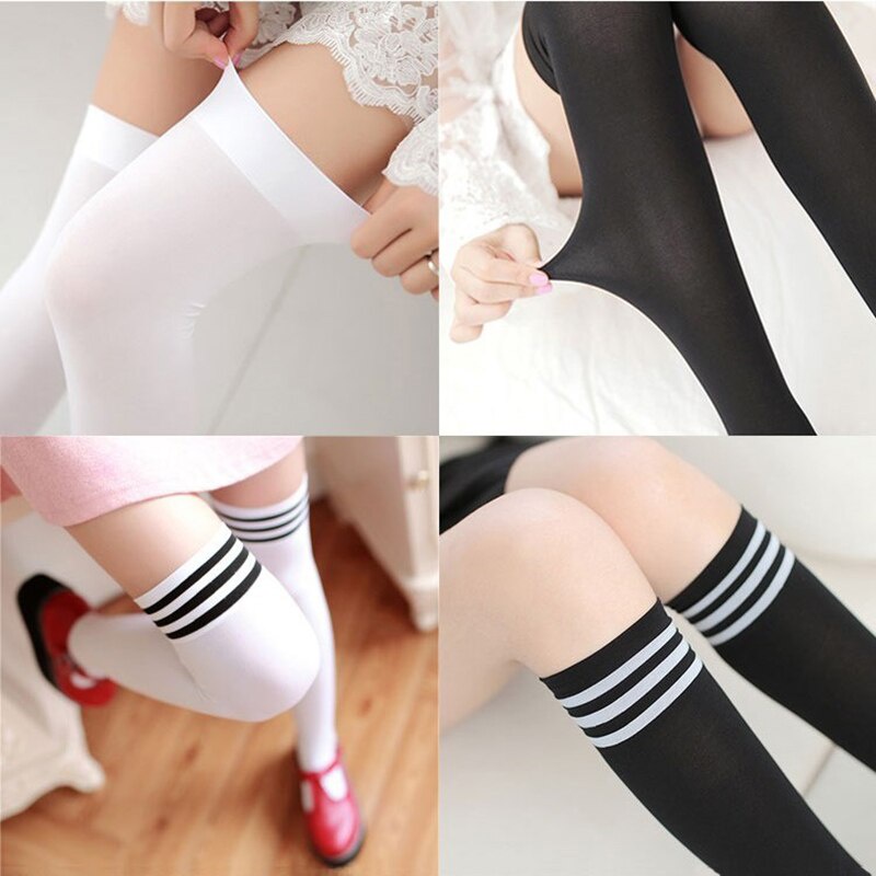Vớ Dài Qua Gối Phối Sọc Trắng Đen Phong Cách Lolita Gợi Cảm Cho Nữ