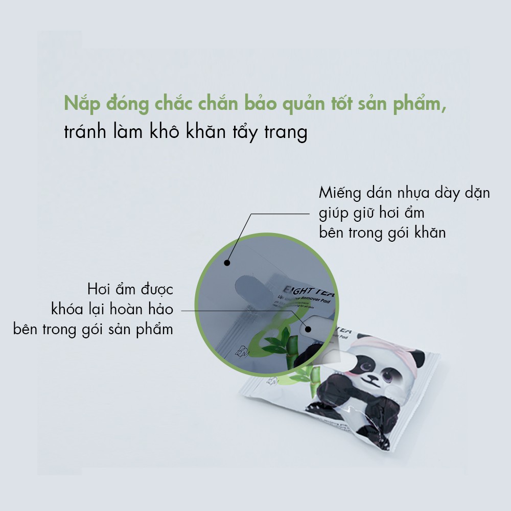 Khăn ướt tẩy trang 8 loại trà BOM Eight Tea Lip and Eye Remover Pad