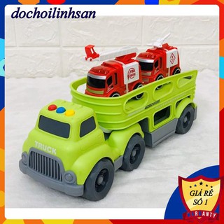 Đồ chơi xe vận tải chở xe cứu hỏa