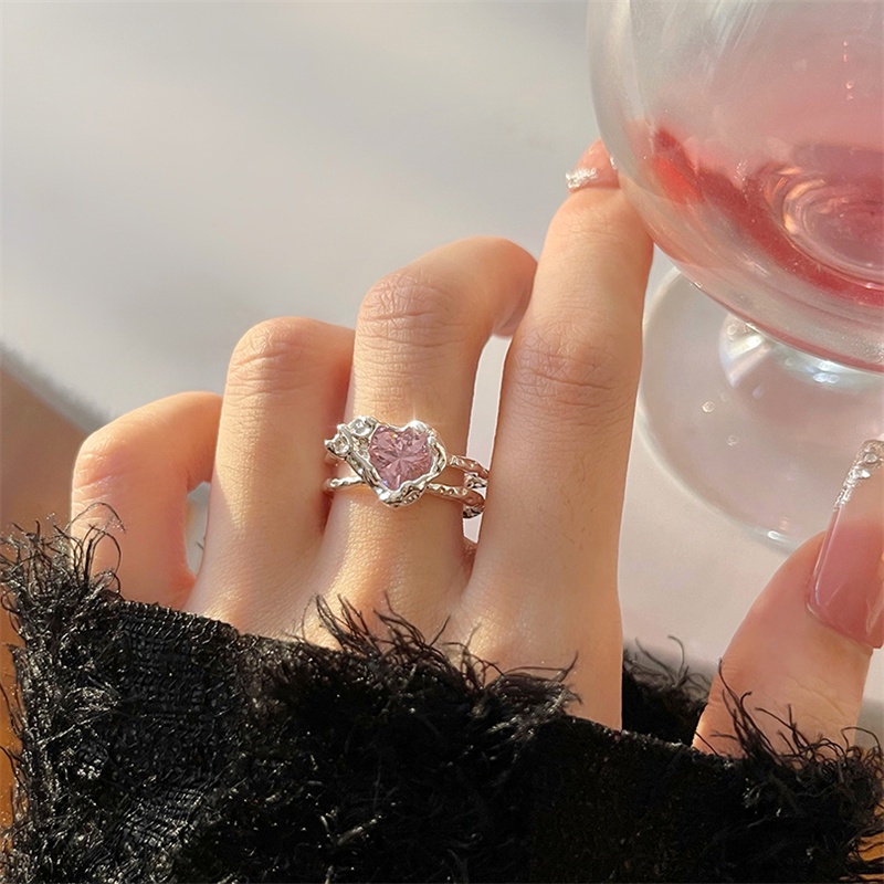 Nhẫn Bạc Đính Đá Zircon Hồng Ngọt Ngào Cho Nữ