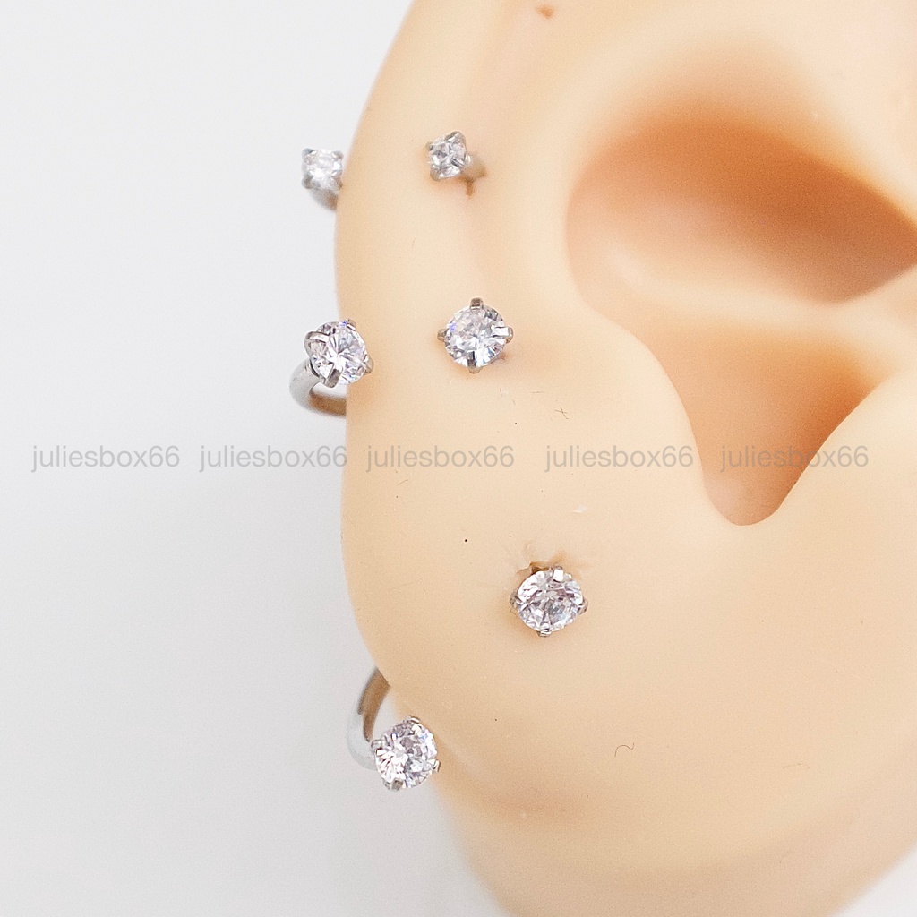 Khuyên Tai Chữ U 2 Đầu Đá Tròn Màu Bạc Nhiều SIze Thép Y Tế Titan Thép Không Gỉ Không Ngứa julies box bông tai