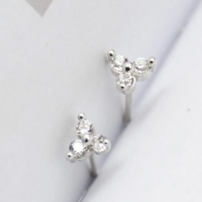 Khuyên hoa 3 đá BẠC S925 LANN E018