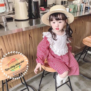 Đầm Công Chúa KẺ CARO VINTAGE  🍒TIỆM CÔNG CHÚA NHỎ🍒 Váy Công Chúa Dễ Thương 2 MÀU PHỐI REN CỔ Cho Bé