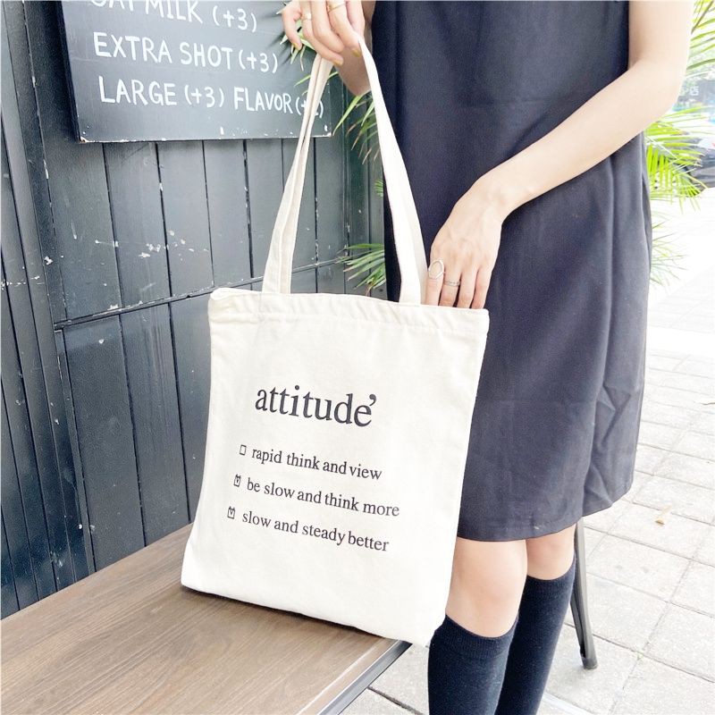 Túi tote vải canvas Attitude( vừa A4, có khóa miệng)