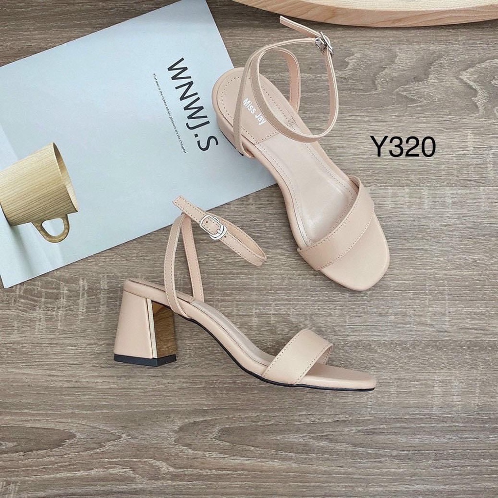 (S145) Sandal nữ quai mảnh, gót ốp viền vàng 7 phân (Mã H11 HC - VNXK)