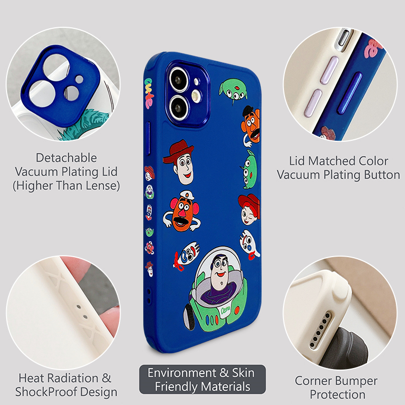 Disney Toy Story Cartoon Phone Case iPhone 11 12 Pro Max Metal Protection Camera Casing Side Pattern Soft Silicone Back Cover iPhone 7 8 Plus SE 2020 12 Mini X XS MAX XR