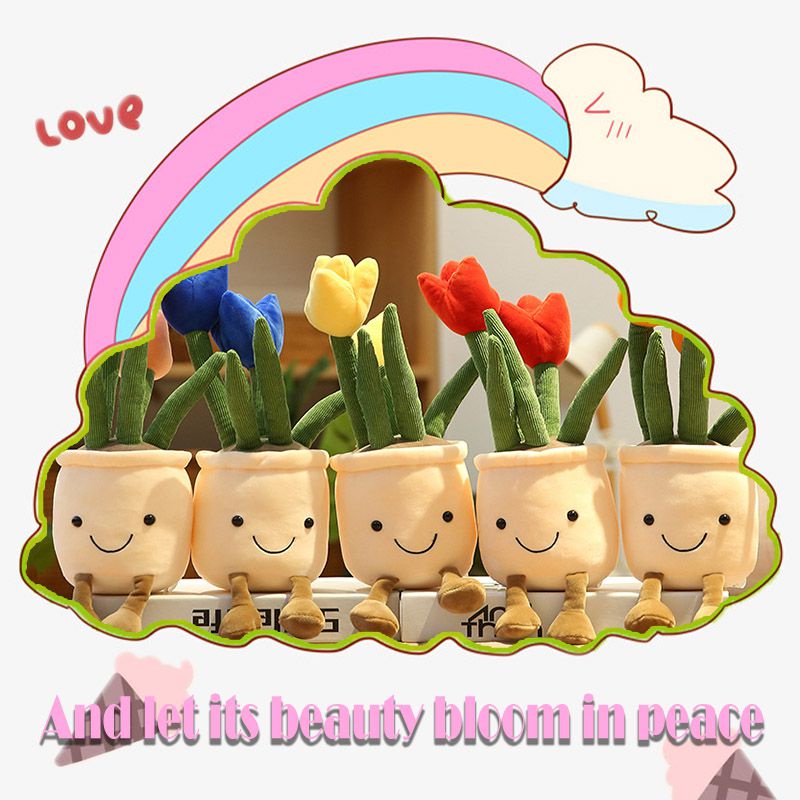 Búp Bê Nhồi Bông Hình Hoa Tulip Sống Động Mềm Mại Trang Trí Kệ Sách Cho Bé