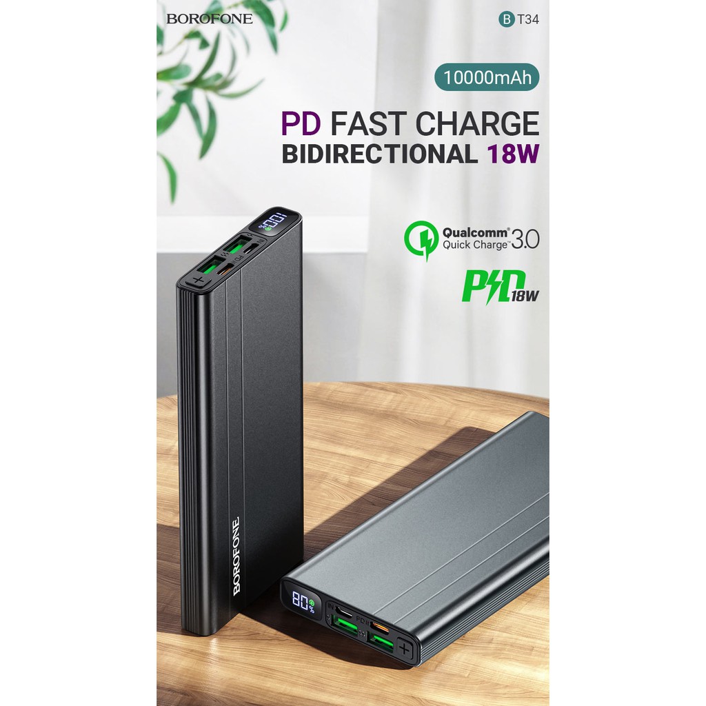 Pin Dự Phòng Có Sạc Nhanh Chuẩn 18w BT34 Dung Lượng 10.000mAh Có Quickcharge 3.0 Hàng Chính Hãng Bảo Hành 1 Đổi 1