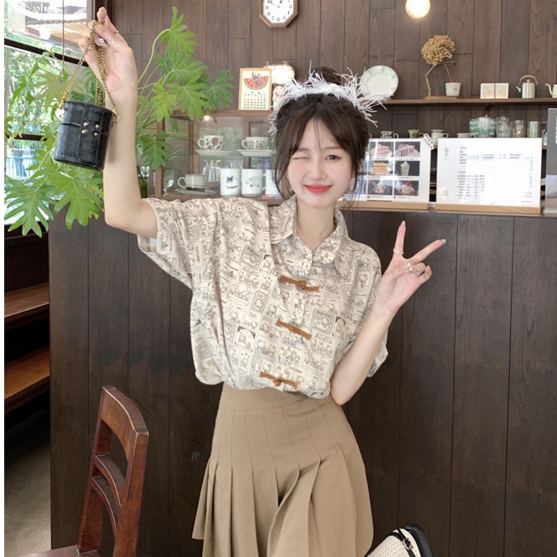 Áo Sơ Mi Ngắn Tay Cài Nút In Họa Tiết Dễ Thương Sáng Tạo Thời Trang Mùa