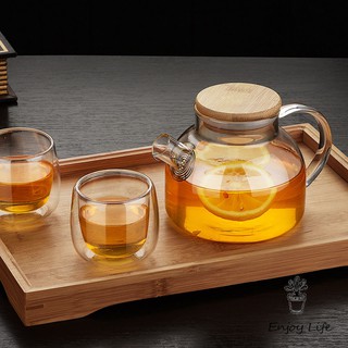 Bộ ấm pha trà và tách bằng thủy tinh chịu nhiệt đơn giản