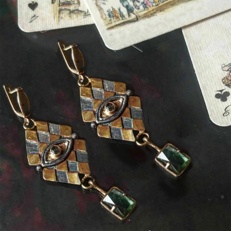 Bông Tai Kim Loại Hình Thoi Phong Cách Vintage