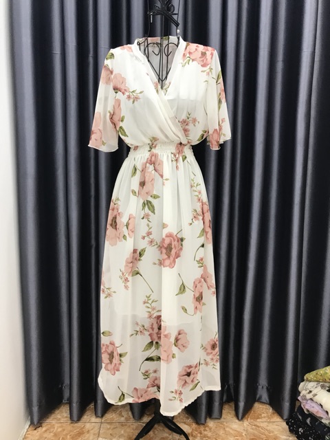 ĐẦM MAXI CỔ ĐẮP CHÉO TAY LOE (nhiều màu) | BigBuy360 - bigbuy360.vn