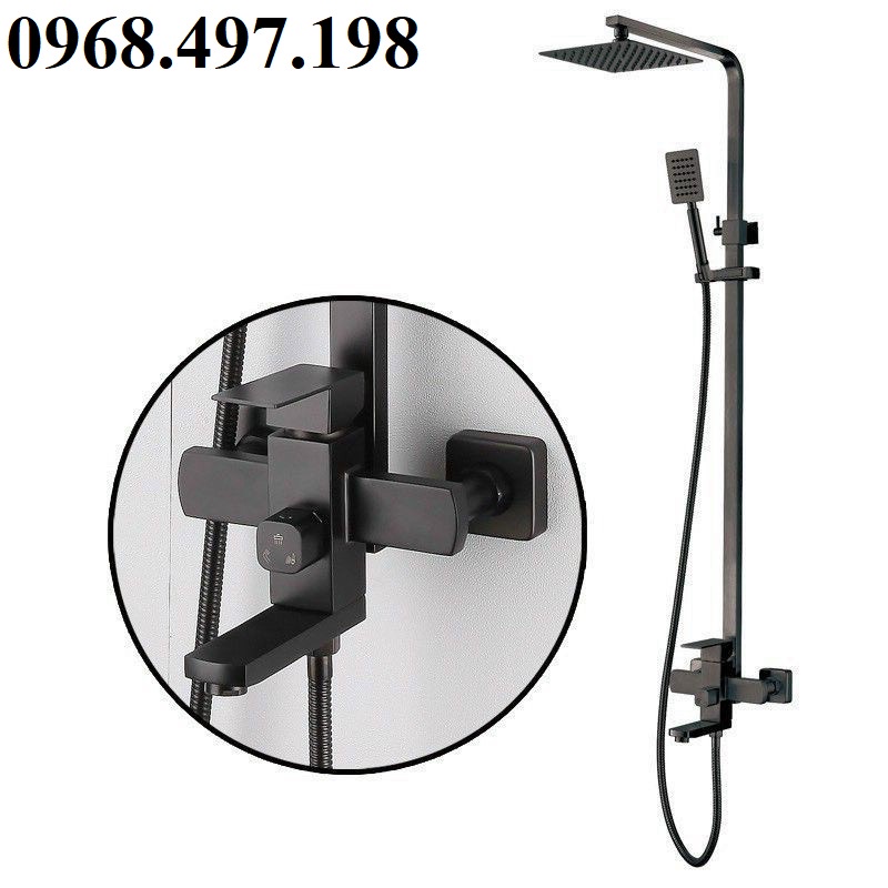 Sen cây tắm đứng nóng lạnh inox 304 vuông mạ đen-Vòi sen tắm đứng nóng lạnh