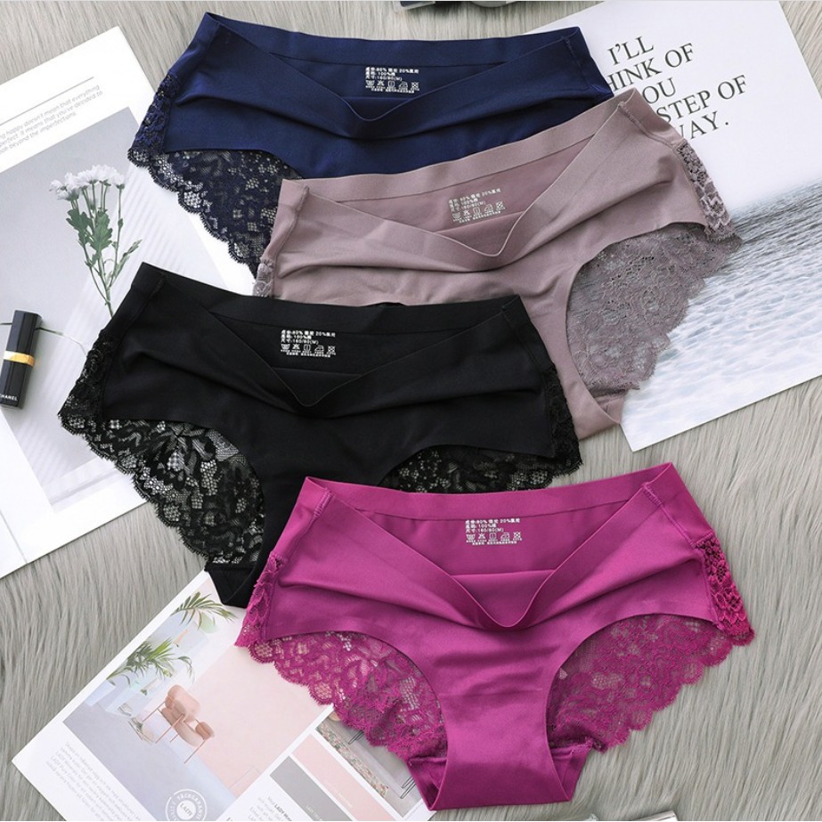 Quần lót ren quần lót nữ cotton phối ren chất nhung mềm mại, không đường may (Hàng loại 1, mềm mại không hằn)