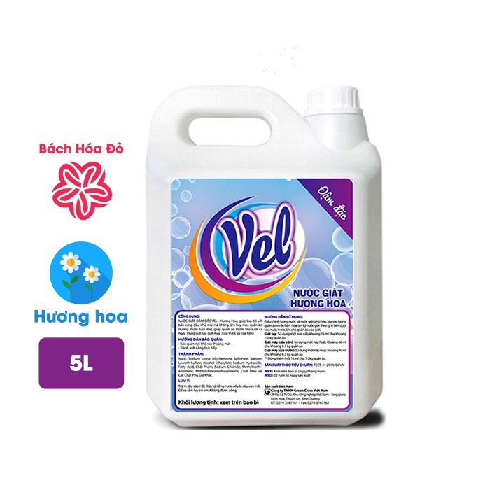 COMBO 1 can Nước giặt ĐẬM ĐẶC VEL can 5L + 1 can Nước xả vải VEL can 5L