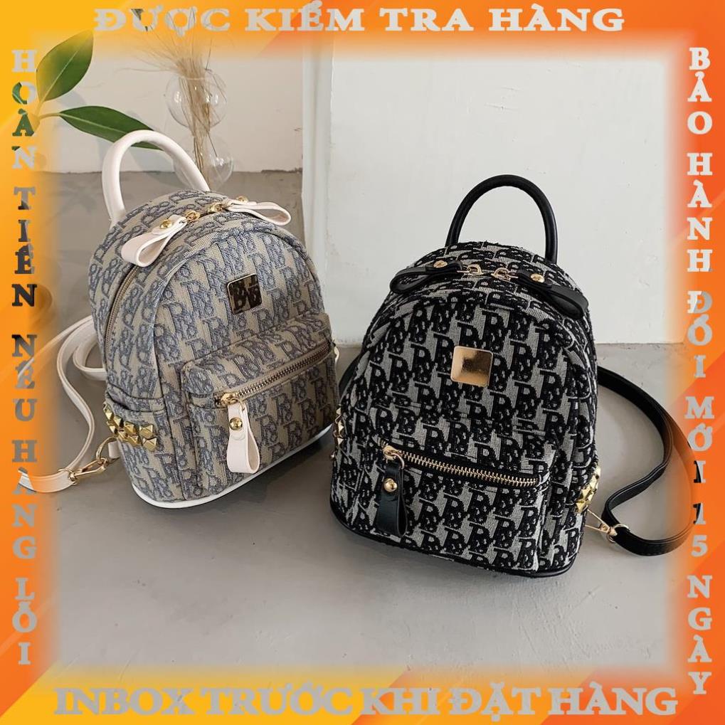 Balo nữ mini vải thô họa tiết chữ thời trang - B111 balonui