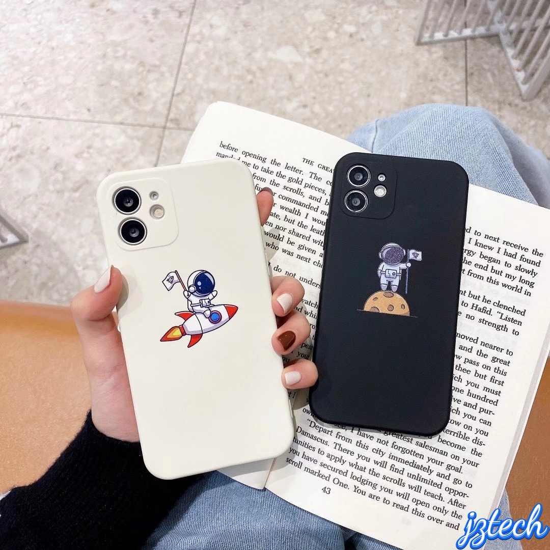 IPhone 12 11 Pro Max X Xs Max XR 8 7 Plus 12 Mini Fashion Space Astronaut Phone Case Cartoon Straight Edge Pattern Phone Case