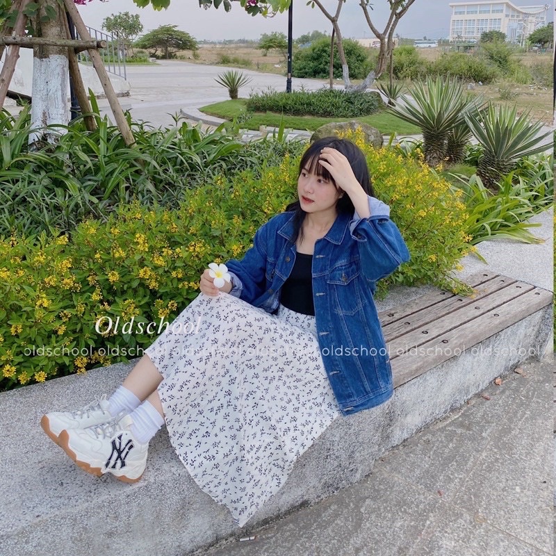 Chân váy hoa nhí dài midi dáng xoè Hàn Quốc, Chân váy hoa dáng dài nhiều màu ulzzang đẹp