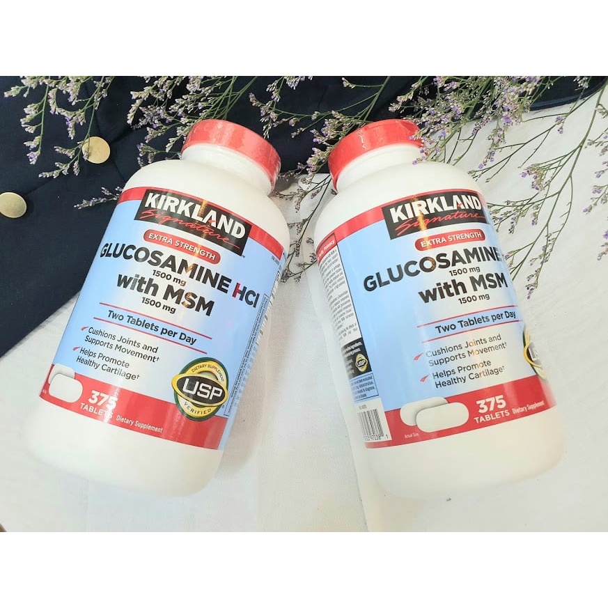 Viên uống Kirkland Glucosamine HCL 1500mg With MSM 1500mg hộp 375 viên nắp đỏ