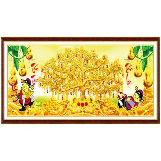 TRANH THÊU cây tiền thần tài MN0123 ( 100x55). MN0124 (130x65) LV3369 (130*60) tranh chưa thêu.