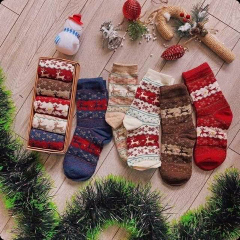 Set 5 đôi tất cao cổ hoạ tiết vintage