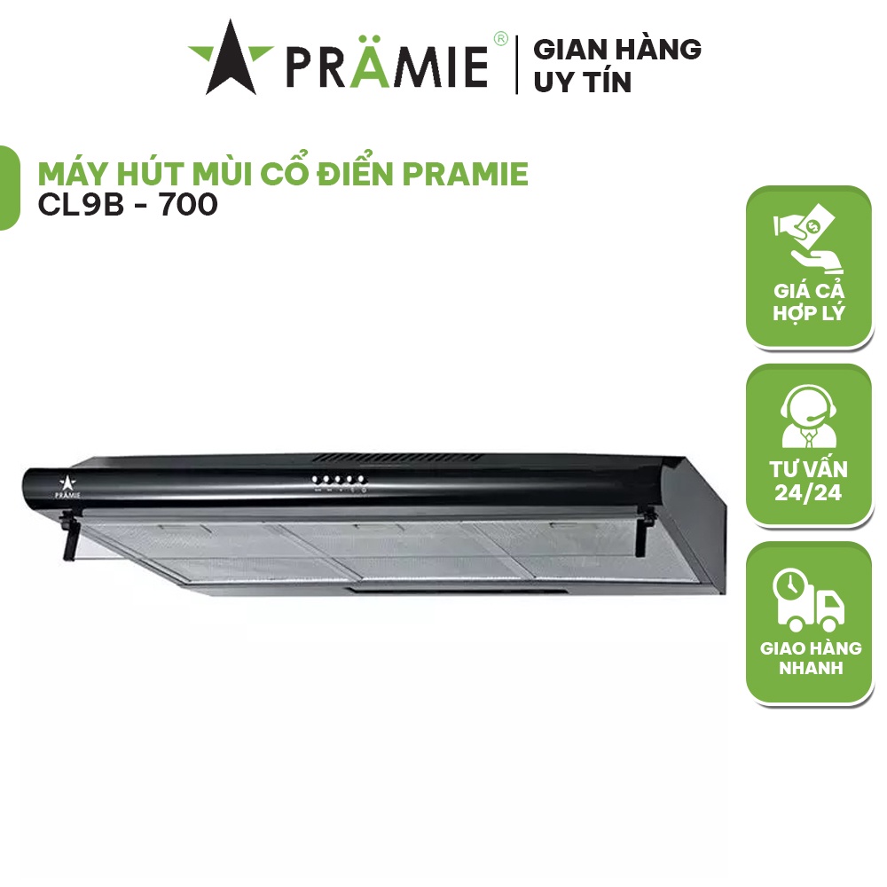 Máy hút mùi cổ điển Pramie CL9B-700 máy hút mùi bếp âm có bộ lọc khử mùi than hoạt tính, chống ồn, hoạt động êm ái