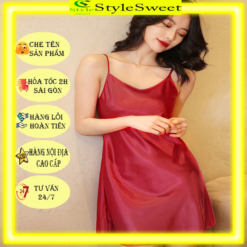 Đầm ngủ hai dây lụa có thể mặc lót trong váy với 6 màu siêu kute