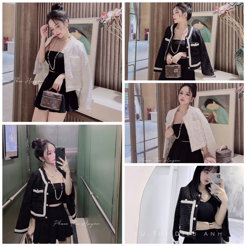 ÁO KHOÁC DẠ TWEED 2 LỚP VIỀN NGỌC PHỐI TÚI NGANG SANG CHẢNH