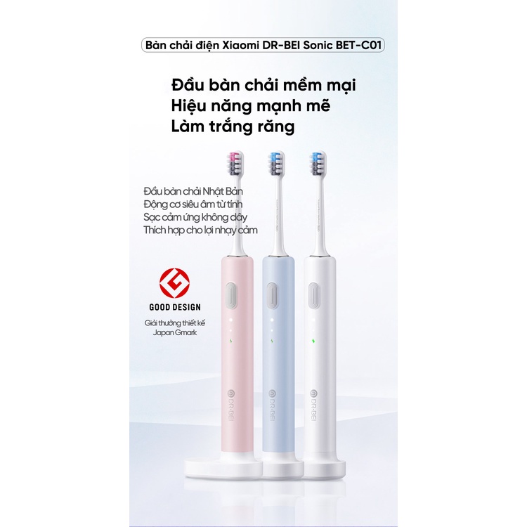 Bàn chải điện Xiaomi DR BEI Sonic BETC01 Công Suất 2W - 2 CẤP ĐỘ - Hàng Chính Hãng