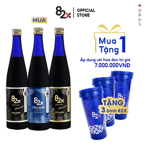 DA ĐẸP DÁNG XUÂN Combo 3 Chai 82X: COLLAGEN + SAKURA COLLAGEN + SAKURA PLACENTA Nước Uống Đẹp Da Đến Từ Nhật Bản