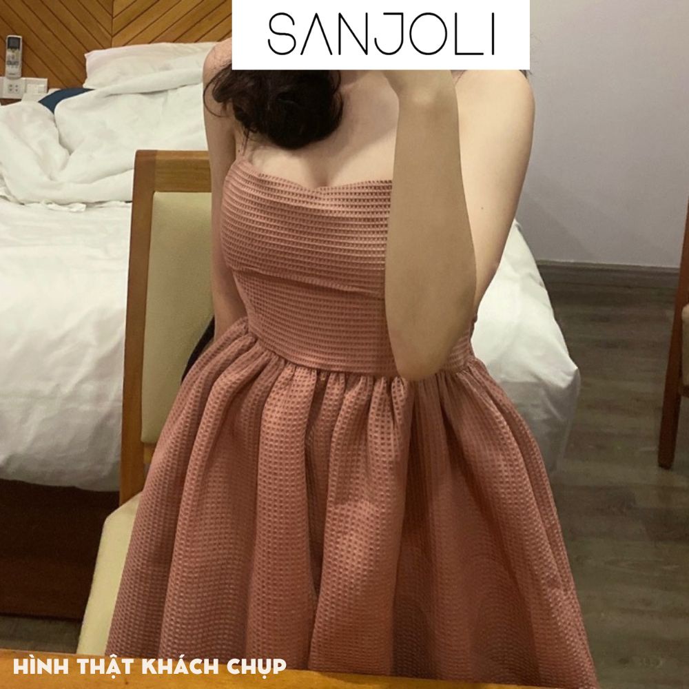 Váy Đi Biển 2 Dây SANJOLI Đầm Babydoll Dự Tiệc Buộc Nơ Form Bồng Kiểu Dáng Hàn Quốc Phong Cách Ulzzang Công Chúa VD070