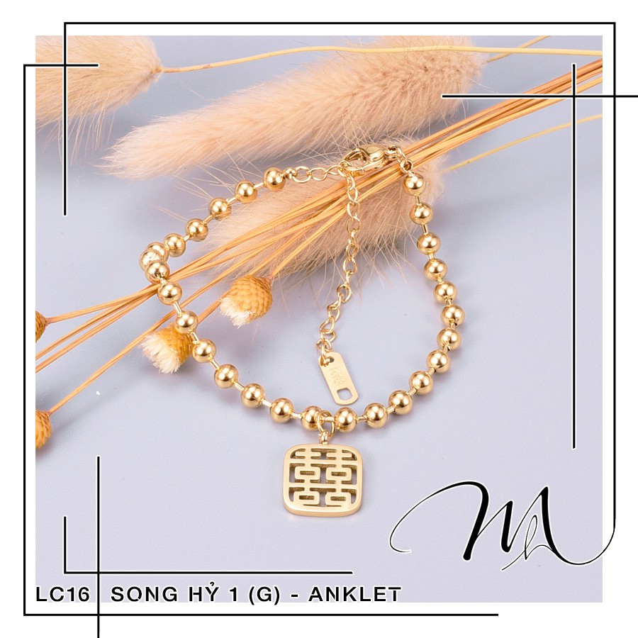 Lắc chân nữ Titan dây bi mặt vuông Song Hỷ - LC16
