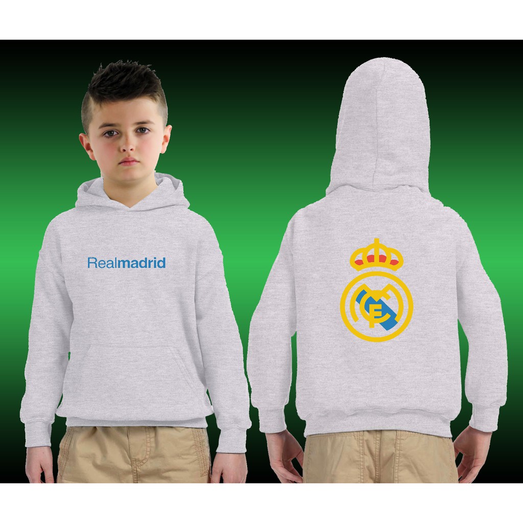 Áo Khoác Bóng Đá Có Mũ Trùm Đầu In Logo Realmadrid Dành Cho Trẻ Em