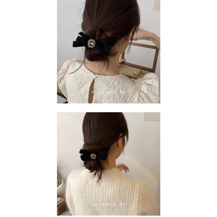 Bộ dây buộc tóc co giãn trang trí nơ đính đá phong cách Hàn Quốc cho nữ