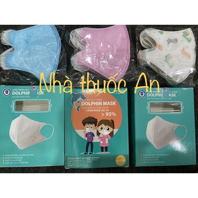 Khẩu trang Dolphin 3d trẻ em hộp 10 cái