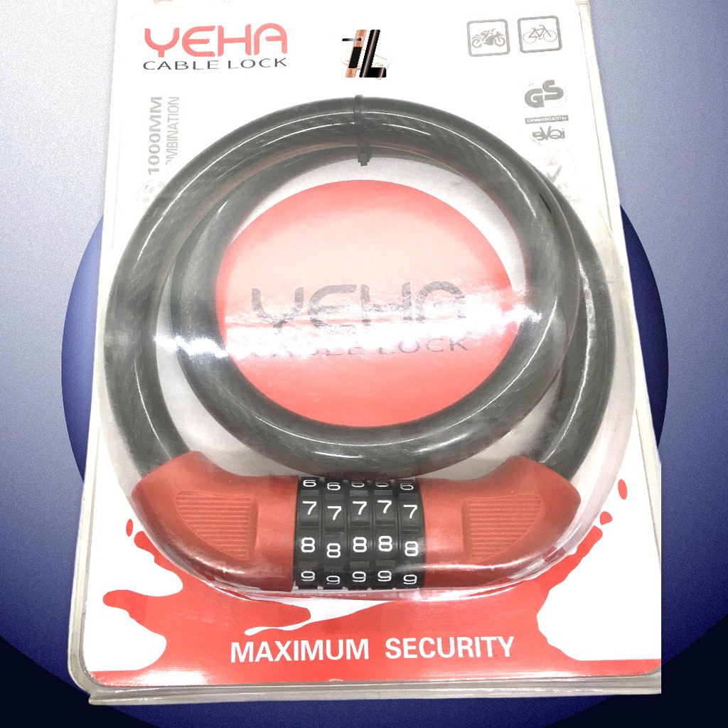 Khóa dây xe máy Yeha S3112  Size nhỏ (0.8mm) và Size lớn (1m) , sử dụng mã số, chất liệu cáp chống cắt hiệu quả