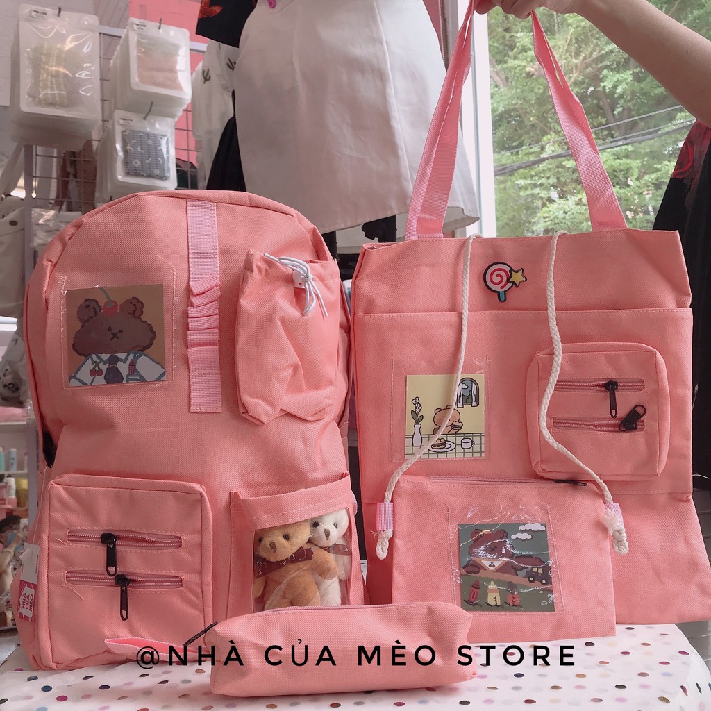 BALO ĐI HỌC HÌNH GẤU 4 MÓN SIÊU CUTE [NHÀ CỦA MÉO STORE]