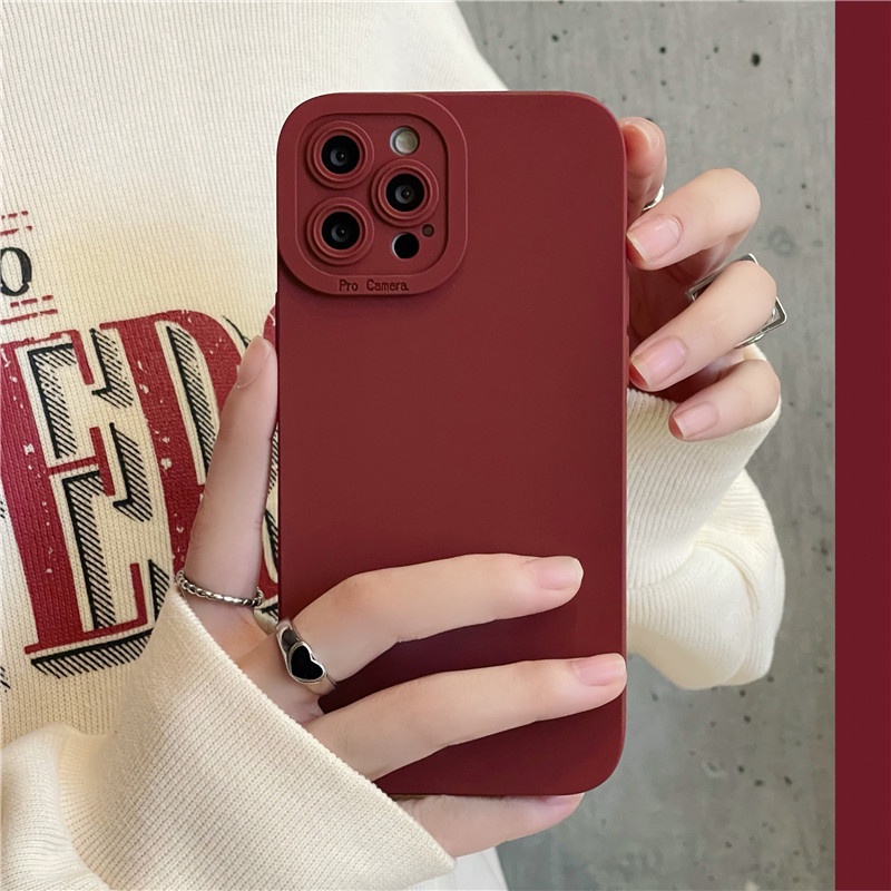Ốp điện thoại tpu mềm chống rơi màu đỏ rượu vang thời trang thích hợp cho iPhone 13 12 11 pro max xr 8 7 plus