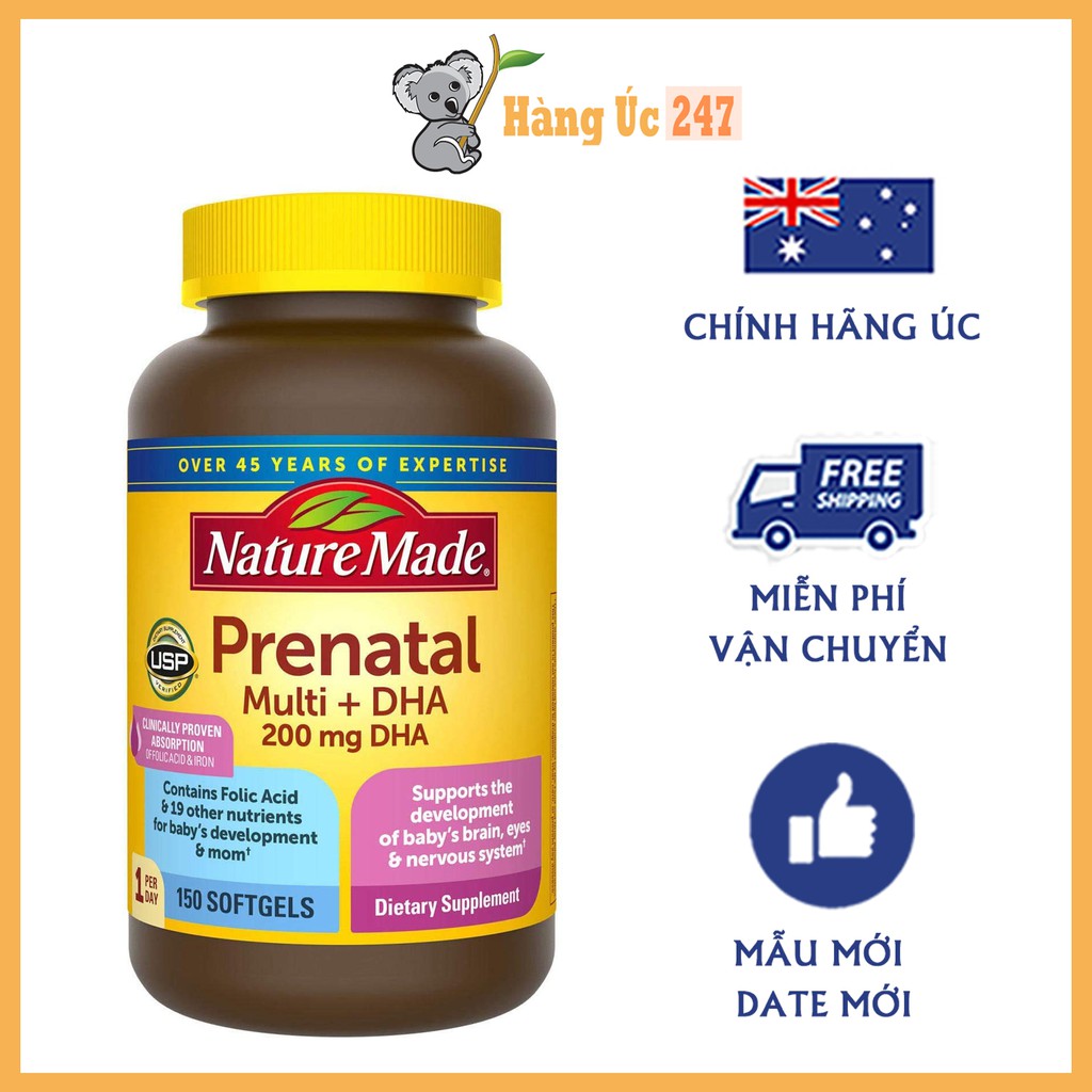 Vitamin tổng hợp cho bà bầu Nature Made Prenatal Multi + DHA 150 viên của Mỹ