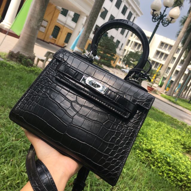 TÚI KELLY DA RẮN SIZE 20 DÁNG CAO MÀU GHI ĐÁ, ĐEN