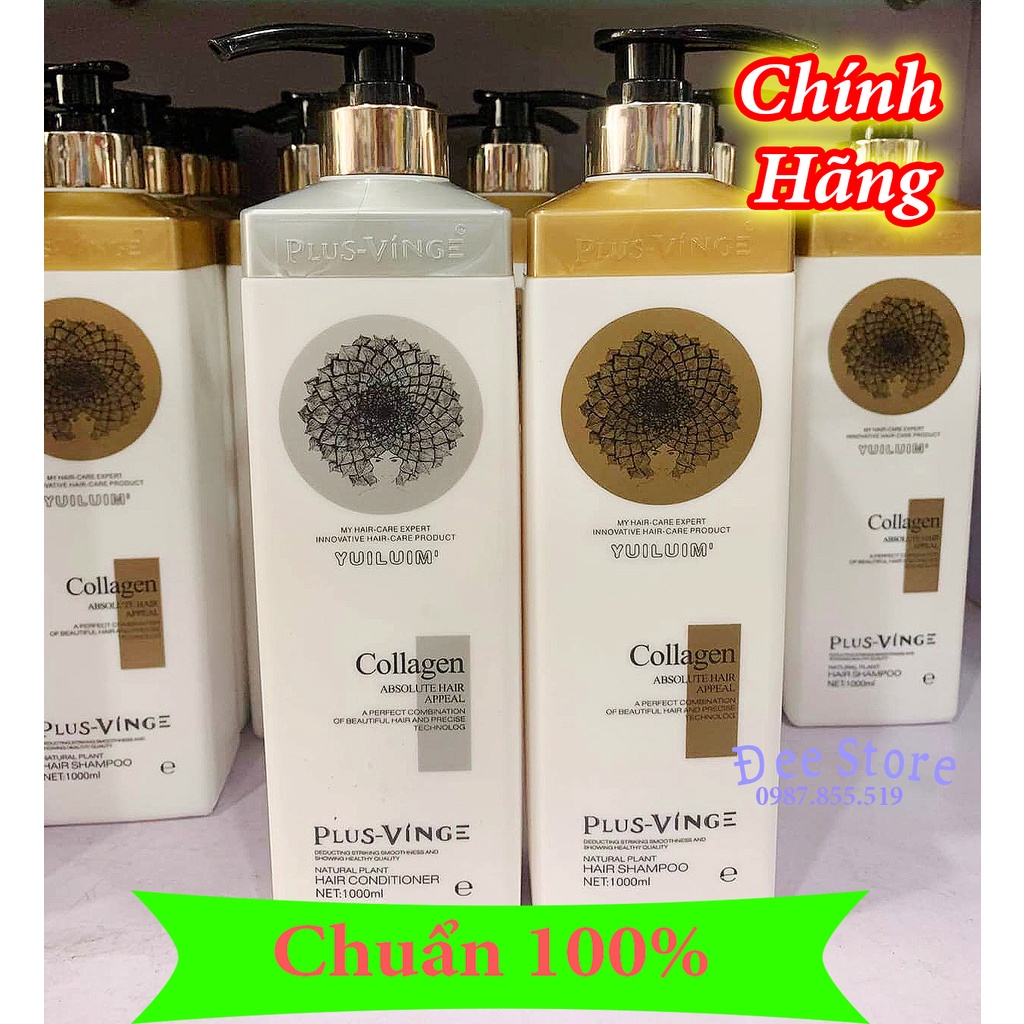 Cặp Dầu Gội Xả Collagen Vinge 1000ML Giảm Rụng Tóc, Kích Mọc Tóc, Phục Hồi Tóc Hư Tổn | Hàng Chính Hãng | Vinger Plus